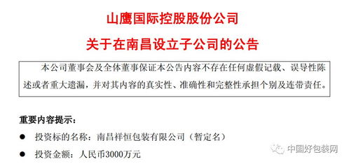 项目 山鹰国际拟出资3000万,在南昌设立子公司